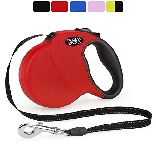 DDOXX Correa Extensible Perro, Reflectante, Retráctil | Diferentes Colores & Tamaños | para Perros Pequeño, Mediano y Grande | Accesorios Gato Cachorro | XS, 3 m, 8 kg, Rojo