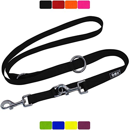 DDOXX Correa Perro Multiposición Nylon, Ajustable en 3 tamaños, 2 m | Diferentes Colores & Tamaños | para Perros Pequeño, Mediano y Grande | Correa Accesorios Doble 2 Gato Cachorro | XS, Negro, 2m