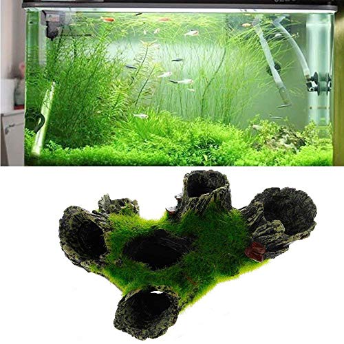 Decoración de la Cueva Acuario de la Roca con la Hierba Verde de los Pescados de Ocultación de Camarón，100% Sguro para la Dcoracion de Tanque de Pez