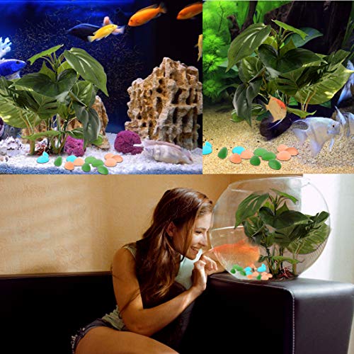 EQLEF Plantas Artificiales Acuario, Las Plantas de Acuario de plástico simulación Grande Deja Adorno de pecera con Piedras de Paisaje