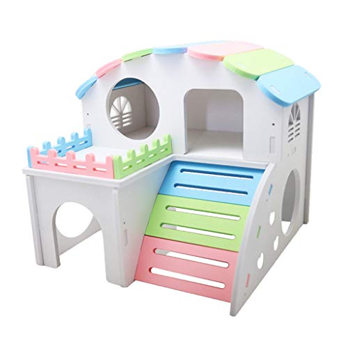 F Fityle Guarida del Hámster De La Casa del Jerbo De Madera 2 Capas con Diseño De Escaleras - Ejercicio del Ratón Sugar Glider Huts Accesorios De Jaula