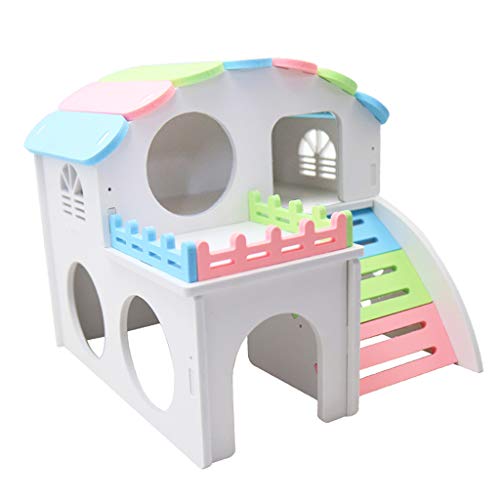 F Fityle Guarida del Hámster De La Casa del Jerbo De Madera 2 Capas con Diseño De Escaleras - Ejercicio del Ratón Sugar Glider Huts Accesorios De Jaula