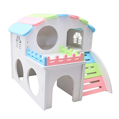 F Fityle Guarida del Hámster De La Casa del Jerbo De Madera 2 Capas con Diseño De Escaleras - Ejercicio del Ratón Sugar Glider Huts Accesorios De Jaula