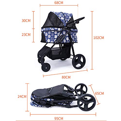 GCSEY Asiento Cochecito del Animal Doméstico 30Kg Perro Cochecito Plegable Portátil del Gato del Coche del Bolso del Animal Doméstico Tapa del Carro De La Compra Caminar Al Aire Libre De Compras,Azul