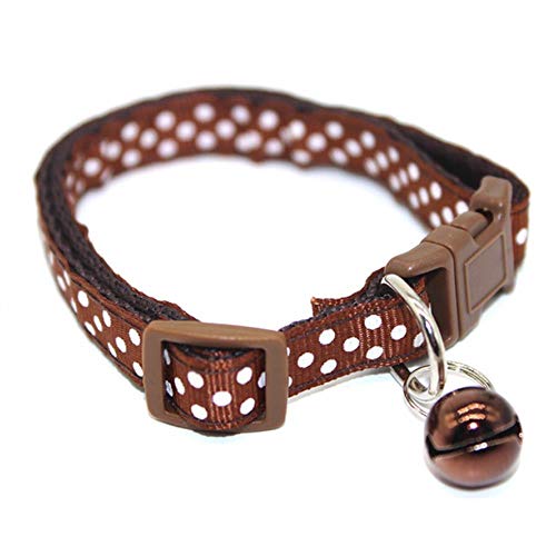 GOUSHENG Mascotas Perros 1Pc Nylon Printing Dog Collar Cat Dog Puppy Safety Accesorios para Mascotas con Bell Lovely Hebilla De Punto Ajustable Venta, Dot Marrón, XL