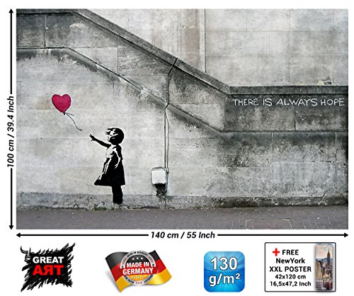 GREAT ART XXL Póster – Banksy Niña con Globo – Mural Balloon Girl Siempre Hay Esperanza, Estilo Urbano En Londres Arte Callejero Plantilla Cartel De La Foto Y Decoración 140 x 100 cm