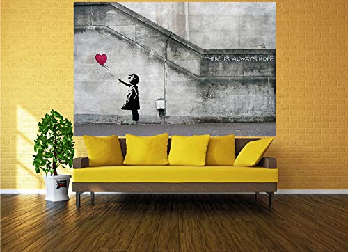 GREAT ART XXL Póster – Banksy Niña con Globo – Mural Balloon Girl Siempre Hay Esperanza, Estilo Urbano En Londres Arte Callejero Plantilla Cartel De La Foto Y Decoración 140 x 100 cm