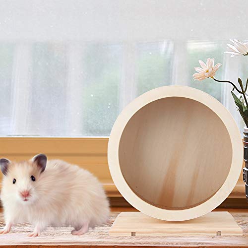 Hámster Mascotas pequeñas Casa de madera Rueda divertida Descanso Nido Jugar Ejercicio Juguete Hámster Rodillo de madera Rueda de ejercicio Rueca giratoria para jerbos Chinchillas Erizos(S/M)(小号)