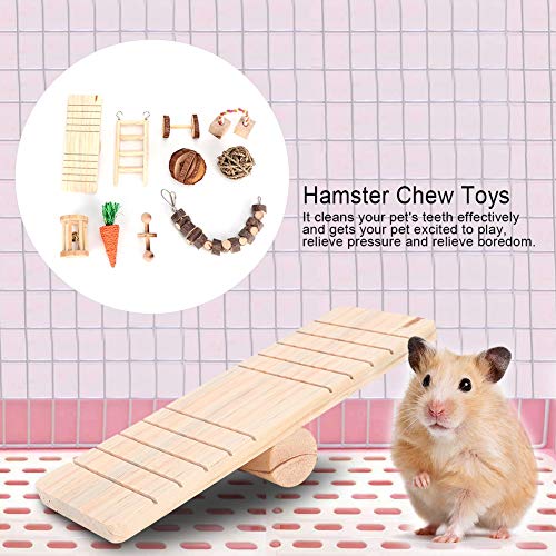 Hámster Masticar Juguetes Jerbo Rata Chinchilla Masticar Morder Jugar Dientes Cuidado Juguetes Mancuernas de Madera Ejercicio Campana Rodillo Dientes Cuidado Molar Juguete