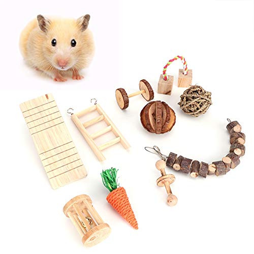Hámster Masticar Juguetes Jerbo Rata Chinchilla Masticar Morder Jugar Dientes Cuidado Juguetes Mancuernas de Madera Ejercicio Campana Rodillo Dientes Cuidado Molar Juguete
