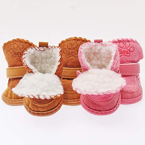 HCBDQQ Zapatos para Perros, 4 Botas Mullidas para Perros, Zapatillas De Deporte Antideslizantes para Mascotas Transpirables para El Invierno Adecuadas para Perros PequeñOs Y Medianos 4