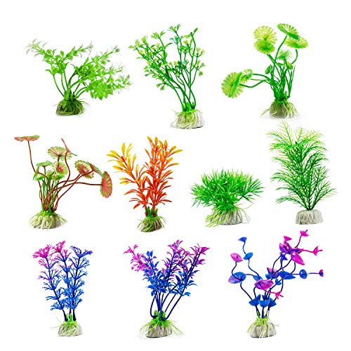 Jolintek 10 Piezas Plantas Artificiales Plástico decoración de Acuario Adorno Acuario de Peces de Tanque Planta de simulación Mezcladas Color