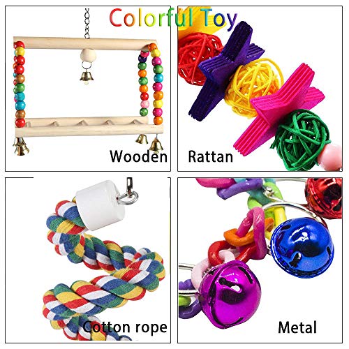 Juguetes para Pajaros, 8 Piezas Juguete de Ave Colorida para Masticar Pájaros Columpios de Juguete Juguetes, Colgar Juguetes de Jaula de Pájaros o Pequeños Periquitos Cockatiels Conure Guacamayos