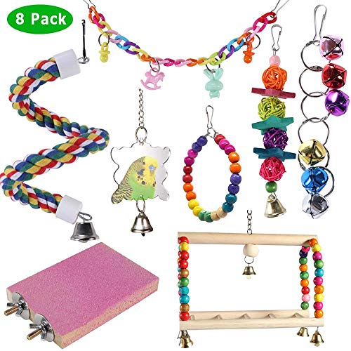 Juguetes para Pajaros, 8 Piezas Juguete de Ave Colorida para Masticar Pájaros Columpios de Juguete Juguetes, Colgar Juguetes de Jaula de Pájaros o Pequeños Periquitos Cockatiels Conure Guacamayos