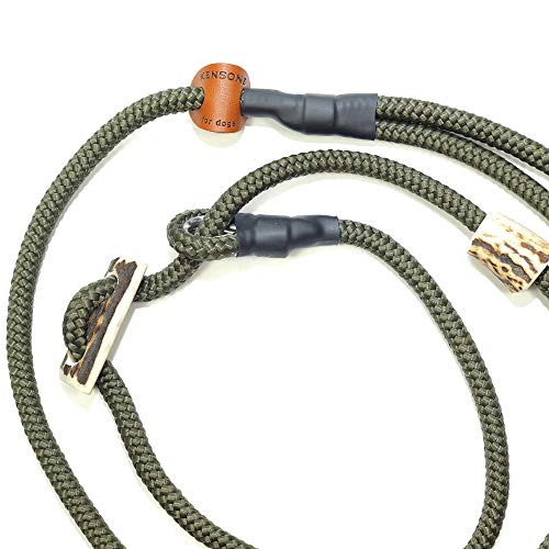 KENSONS for dogs RETRIEVERLEINE - Correa para Perro 'Sporty', Color Verde Oliva, 8 mm de Grosor, con Parada de Cuerno de Ciervo // Collar y Correa en un alemán