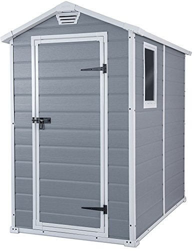 Keter Manor 4X6 S Shed- Caseta de jardín, con suelo, sistema de ventilación, puerta y ventana, resistente al agua, color gris