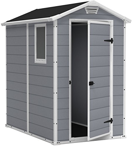 Keter Manor 4X6 S Shed- Caseta de jardín, con suelo, sistema de ventilación, puerta y ventana, resistente al agua, color gris