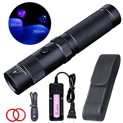 LIGHTFE - Linterna UV de 365 nm, luz negra UV con fuente LED LG UV, lente de filtro negro, potencia máxima de 3000 mW para secado de pegamento UV, rocas y brillo mineral, detector de fugas de CA