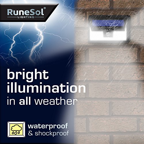 Lucas 46 LED Runesol® con sensor (Paquete De 2) | Lámpara Solar Con 46 Luces LED | Luz LED con Focos Para Iluminar Exteriores, Patios, Cercas, Jardines, Entradas | Panel De Seguridad LED | Luz Solar