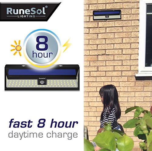 Luces 86 LED Runesol® con sensor | Lámpara Solares Con 86 Luces LED | Luz LED Solares con Focos Para Iluminar Exteriores, Patios, Cercas, Jardin, Entradas | Panel De Seguridad LED | Luz Solar