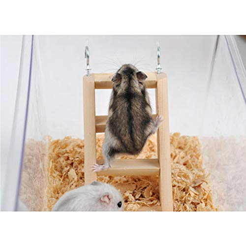 NIEFENG Juguete para Mascotas Pequeña Jaula de hámster de Juguete Animal Health Escalera Colgante Conejo con Gancho Rata Ratón Jerbo Escalada de Madera Juguetes, 15 * 7 * 2cm