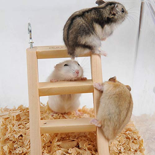 NIEFENG Juguete para Mascotas Pequeña Jaula de hámster de Juguete Animal Health Escalera Colgante Conejo con Gancho Rata Ratón Jerbo Escalada de Madera Juguetes, 15 * 7 * 2cm