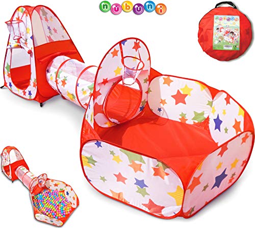 NUBUNI 3 en 1 Tienda Campaña Infantil : Piscina de Bolas + Casita Infantil + Tunel Infantil: Plegable Parque Bebe Bolas Infantil Jardín Exterior Interior Juguetes Niños Niñas Bebes Casitas Tela Tipi
