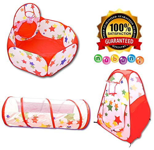 NUBUNI 3 en 1 Tienda Campaña Infantil : Piscina de Bolas + Casita Infantil + Tunel Infantil: Plegable Parque Bebe Bolas Infantil Jardín Exterior Interior Juguetes Niños Niñas Bebes Casitas Tela Tipi