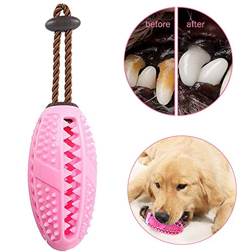 onebarleycorn – Cepillo de Dientes para Perro, Juguete para Masticar Pelota de Entrenamiento para Cachorros Cuidado Dental Limpieza de Dientes no tóxica Goma Natural Resistente a mordidas (Rosa)