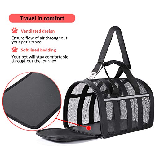 PATIO PLUS Portadores de viaje grandes para mascotas para perros y gatos - Caja para mascotas aprobada por la aerolínea de lados blandos, ligera y plegable - Ventanas de malla negra