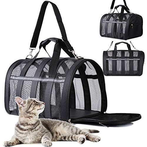 PATIO PLUS Portadores de viaje grandes para mascotas para perros y gatos - Caja para mascotas aprobada por la aerolínea de lados blandos, ligera y plegable - Ventanas de malla negra