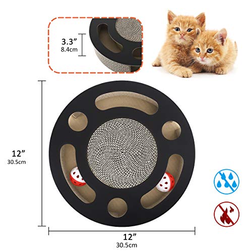 Pawaboo Rascador de Gato para Cama y Sofá, Múltiples Funciones Tablero Redondo de Premium Corrugado Cartulina con Menta de Gato, Juguete para Gatos con Bola de Cascabel Redonda Incorporada - Negro