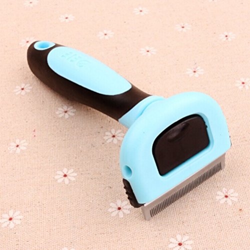 Pet Grooming cepillo Deshedding retiro de herramienta peine para perro gato pequeños animales (azul)