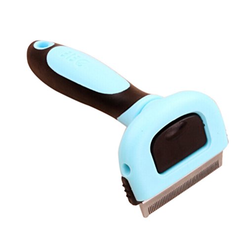Pet Grooming cepillo Deshedding retiro de herramienta peine para perro gato pequeños animales (azul)