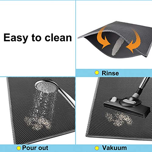 Pieviev Alfombra para Gatos,Estera Arena Gatos 61x38cm Doble Capa Impermeable Alta Elástico EVA Adecuado para Arenero Gatos Autolimpiable Arenero Gatos Cubierto, Fácil de Limpiar（Gris）