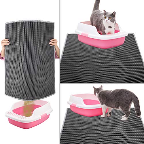 Pieviev Alfombra para Gatos,Estera Arena Gatos 61x38cm Doble Capa Impermeable Alta Elástico EVA Adecuado para Arenero Gatos Autolimpiable Arenero Gatos Cubierto, Fácil de Limpiar（Gris）