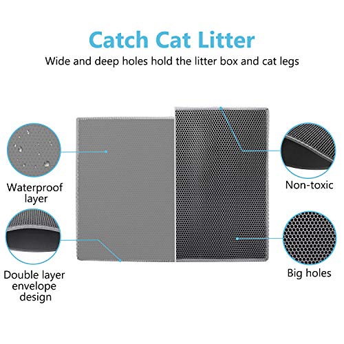 Pieviev Alfombra para Gatos,Estera Arena Gatos 61x38cm Doble Capa Impermeable Alta Elástico EVA Adecuado para Arenero Gatos Autolimpiable Arenero Gatos Cubierto, Fácil de Limpiar（Gris）