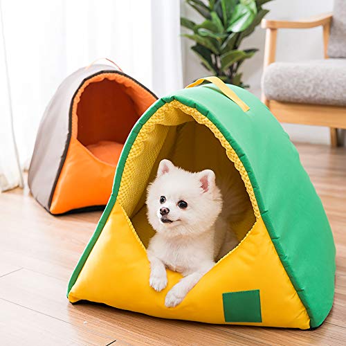 SHPEHP Tienda para Mascotas/Cama para Gatito/Ropa de Cama para Mascotas 2 Colores Fácil de Transportar Tela Impermeable Microfibra para Interiores y Exteriores Cama para Mascotas Yellow-S