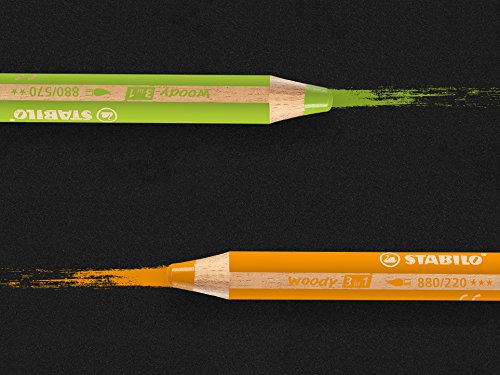 STABILO Woody - Lápiz de color multifuncional - Lápiz de color, cera y acuarela - Estuche con 6 colores