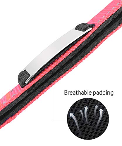 TagME Collar de Perro Reflectante Personalizado,Placa de Acero Inoxidable,Grabado con Nombre y Número de Teléfono,Deslizar en Las Etiquetas de Identificación del Perro,Rosa