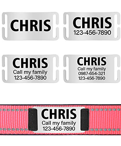 TagME Collar de Perro Reflectante Personalizado,Placa de Acero Inoxidable,Grabado con Nombre y Número de Teléfono,Deslizar en Las Etiquetas de Identificación del Perro,Rosa