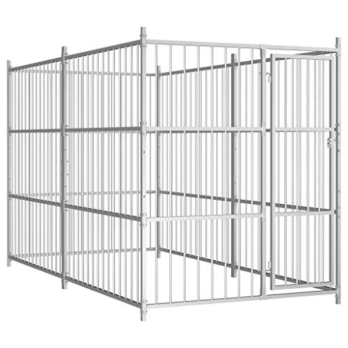 vidaXL - Parque y comida seca para perros (300 x 150 x 185 cm), color plateado
