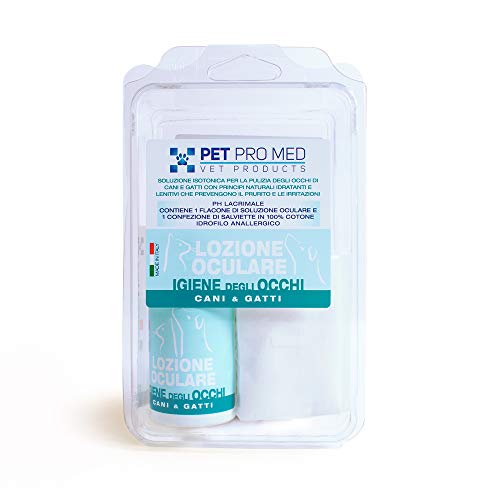 VIROSAC PetProMed – Loción Ocular Ideal para la higiene de los Ojos para Perros y Gatos – 1 Botella de 100 ml y un Paquete de toallitas