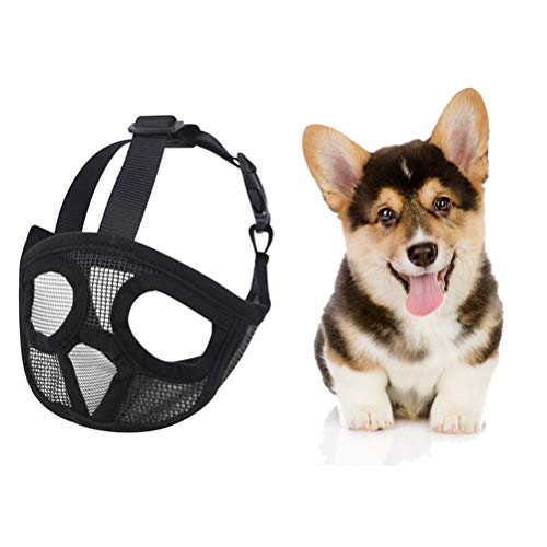 Woqook Bozales de perro ajustable transpirable de malla para perro bulldog bozal antimordeduras masticar ladridos XXS negro