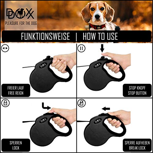 DDOXX Correa Extensible Perro, Reflectante, Retráctil | Diferentes Colores & Tamaños | para Perros Pequeño, Mediano y Grande | Accesorios Gato Cachorro | XS, 3 m, 8 kg, Rosado