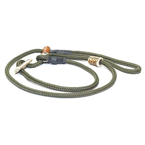 KENSONS for dogs RETRIEVERLEINE - Correa para Perro 'Sporty', Color Verde Oliva, 8 mm de Grosor, con Parada de Cuerno de Ciervo // Collar y Correa en un alemán