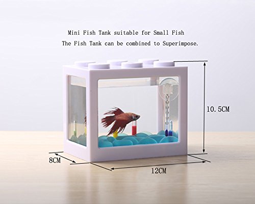 OMEM USB Mini Fish Tank, Micro Tanque de Escritorio LED Fish Tank, Kit de Acuario, Bloques de construcción Tanque de Peces superpuestos (1-W)