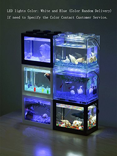 OMEM USB Mini Fish Tank, Micro Tanque de Escritorio LED Fish Tank, Kit de Acuario, Bloques de construcción Tanque de Peces superpuestos (1-W)