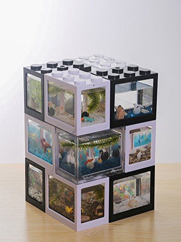 OMEM USB Mini Fish Tank, Micro Tanque de Escritorio LED Fish Tank, Kit de Acuario, Bloques de construcción Tanque de Peces superpuestos (1-W)
