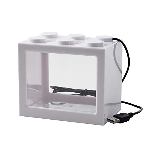OMEM USB Mini Fish Tank, Micro Tanque de Escritorio LED Fish Tank, Kit de Acuario, Bloques de construcción Tanque de Peces superpuestos (1-W)